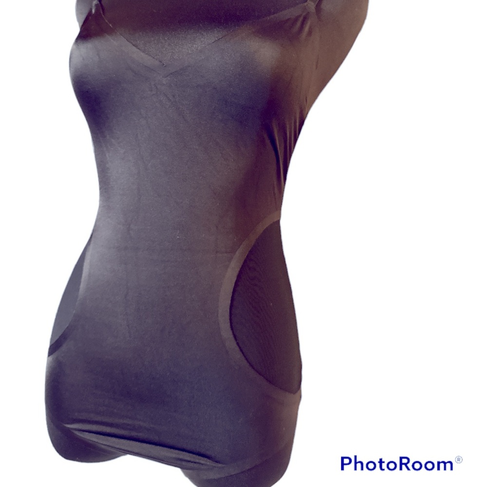 Sam Edelman Lingerie: Satin smooth thong bodysuit with mesh sides